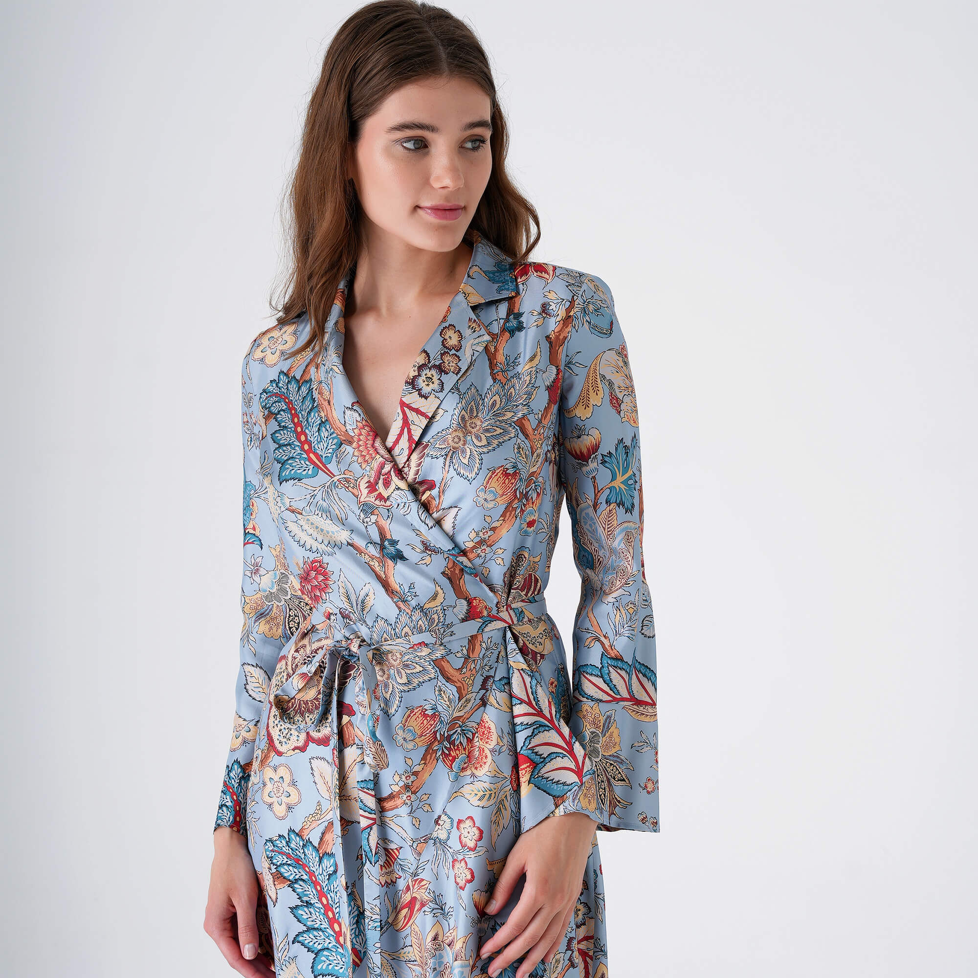 Etro - Blue Floral Bird Print Silk Dress